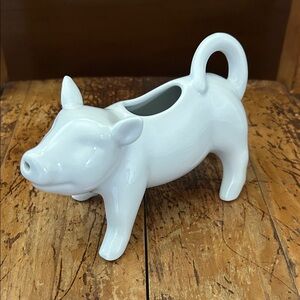 Cute Glazed White Ceramic Pig Planter / Creamer